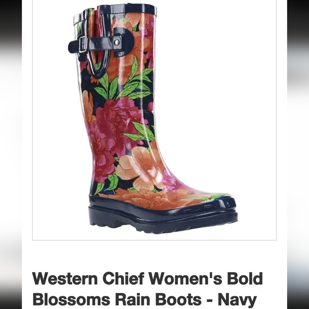 Western Chief Women's Floral Rain Boots - Navy and Multicolor